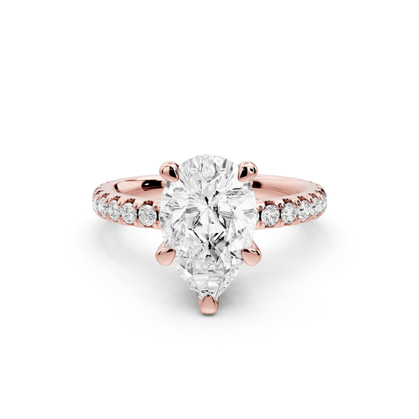 Jade - 2ct 18k rose gold pear hidden halo diamond crown and bridge pavé engagamnet ring - Mr. Alex Jewelry