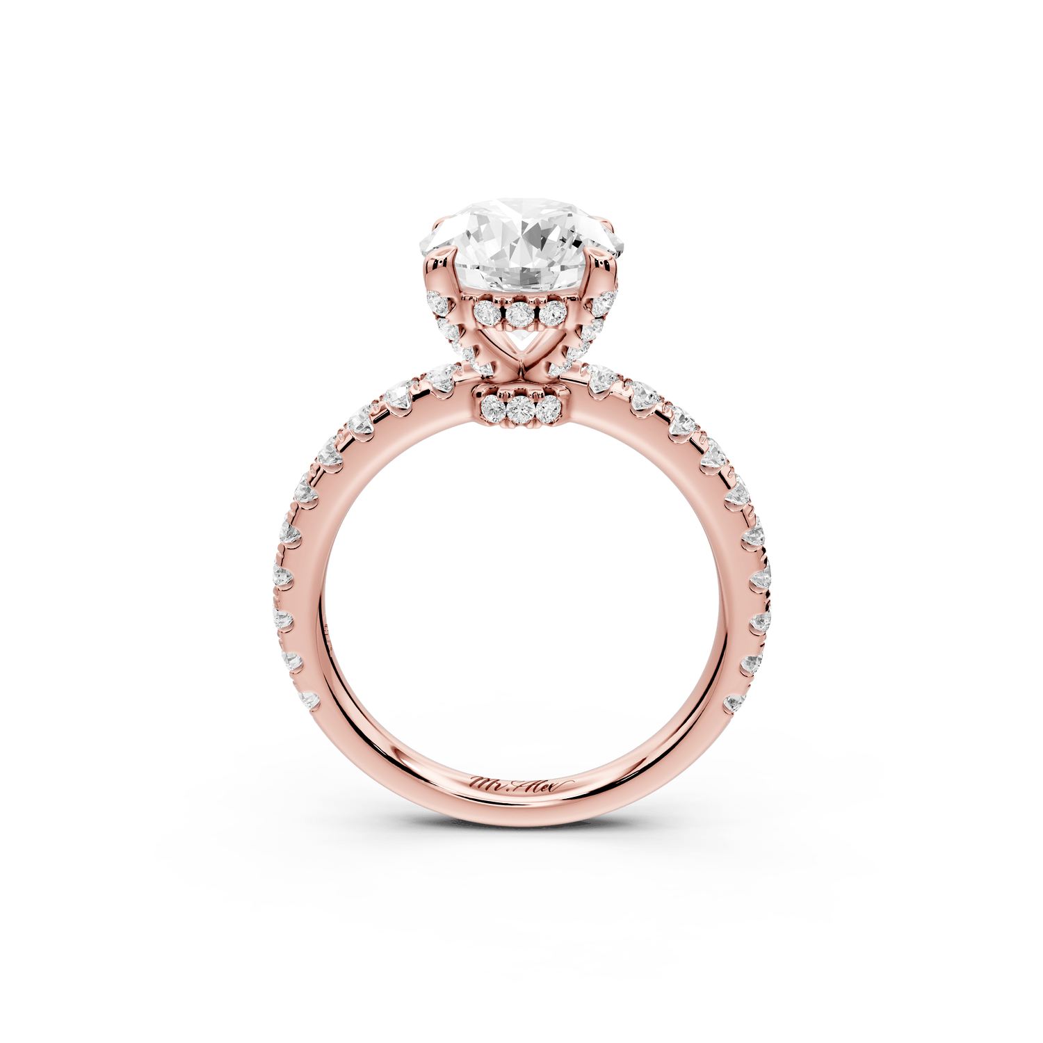 Jade - 2ct 18k rose gold round hidden halo diamond crown and bridge pavé engagamnet ring - Mr. Alex Jewelry