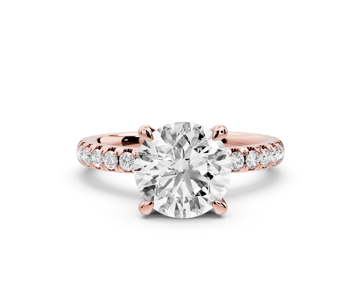 Jade - 2ct 18k rose gold round hidden halo diamond crown and bridge pavé engagamnet ring - Mr. Alex Jewelry