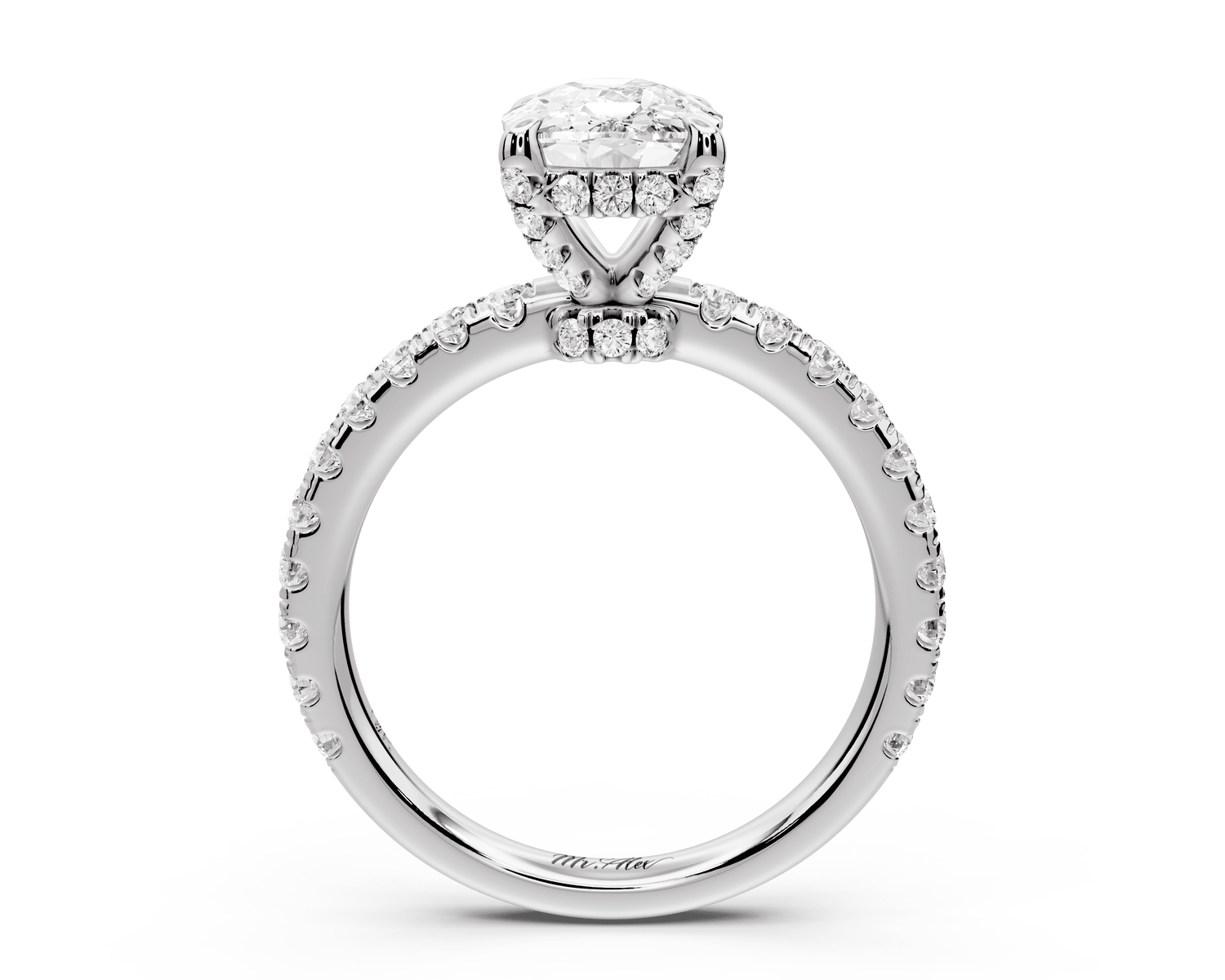Jade - 2ct 18k white gold ecushion hidden halo diamond crown and bridge pavé engagement ring - Mr. Alex Jewelry