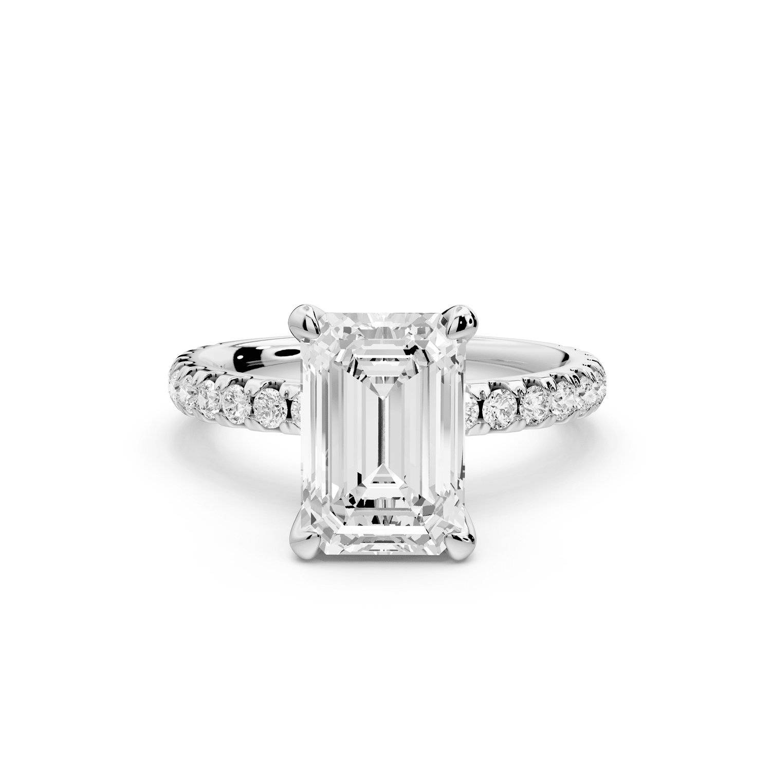 Jade - 2ct 18k white gold emerald hidden halo diamond crown and bridge pavé engagamnet ring - Mr. Alex Jewelry