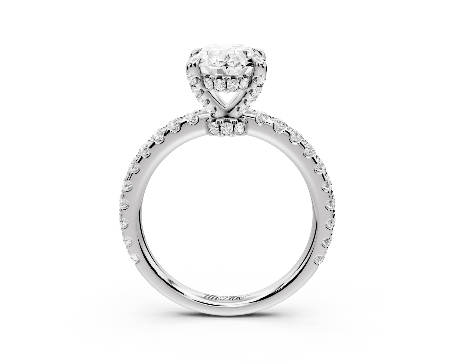 Jade - 2ct 18k white gold oval hidden halo diamond crown and bridge pavé engagamnet ring - Mr. Alex Jewelry
