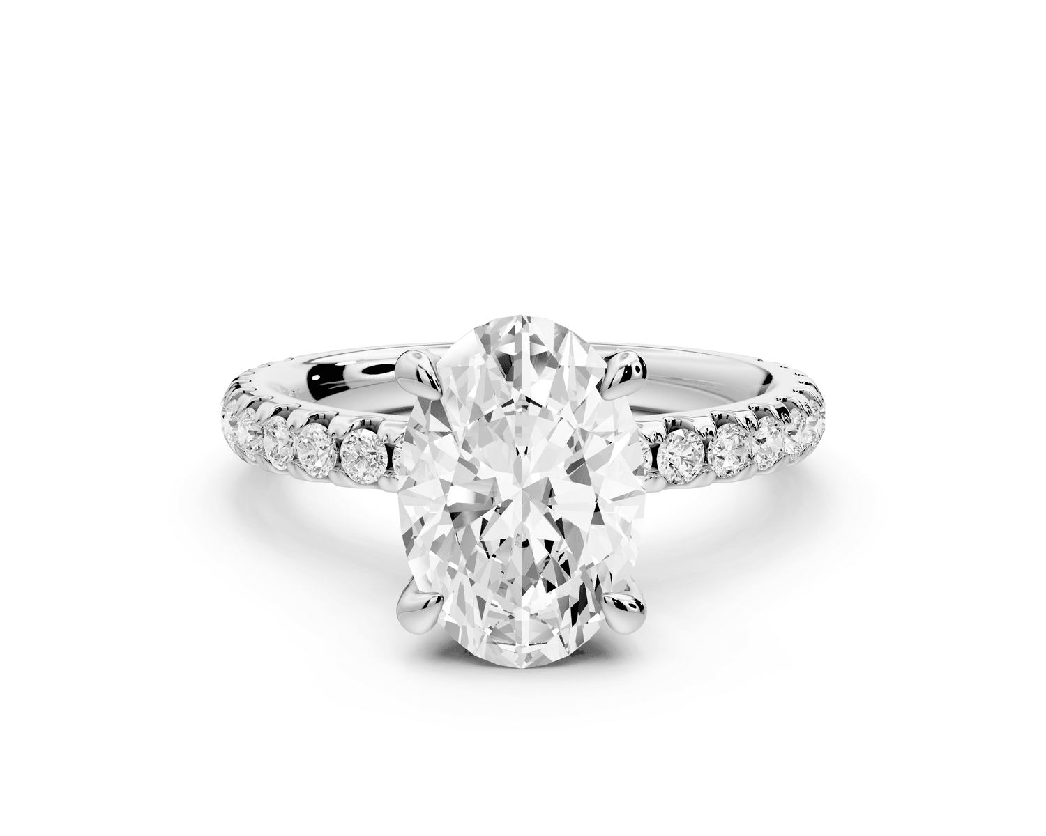 Jade - 2ct 18k white gold oval hidden halo diamond crown and bridge pavé engagamnet ring - Mr. Alex Jewelry