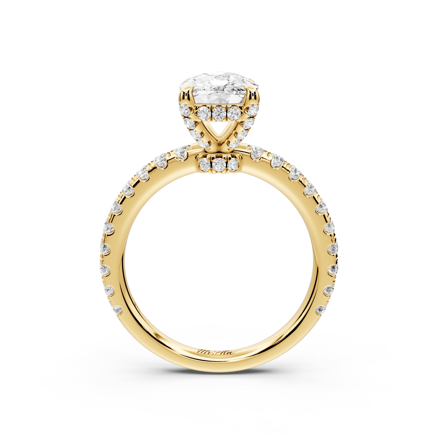 Jade - 2ct 18k yellow gold ecushion hidden halo diamond crown and bridge pavé engagement ring - Mr. Alex Jewelry