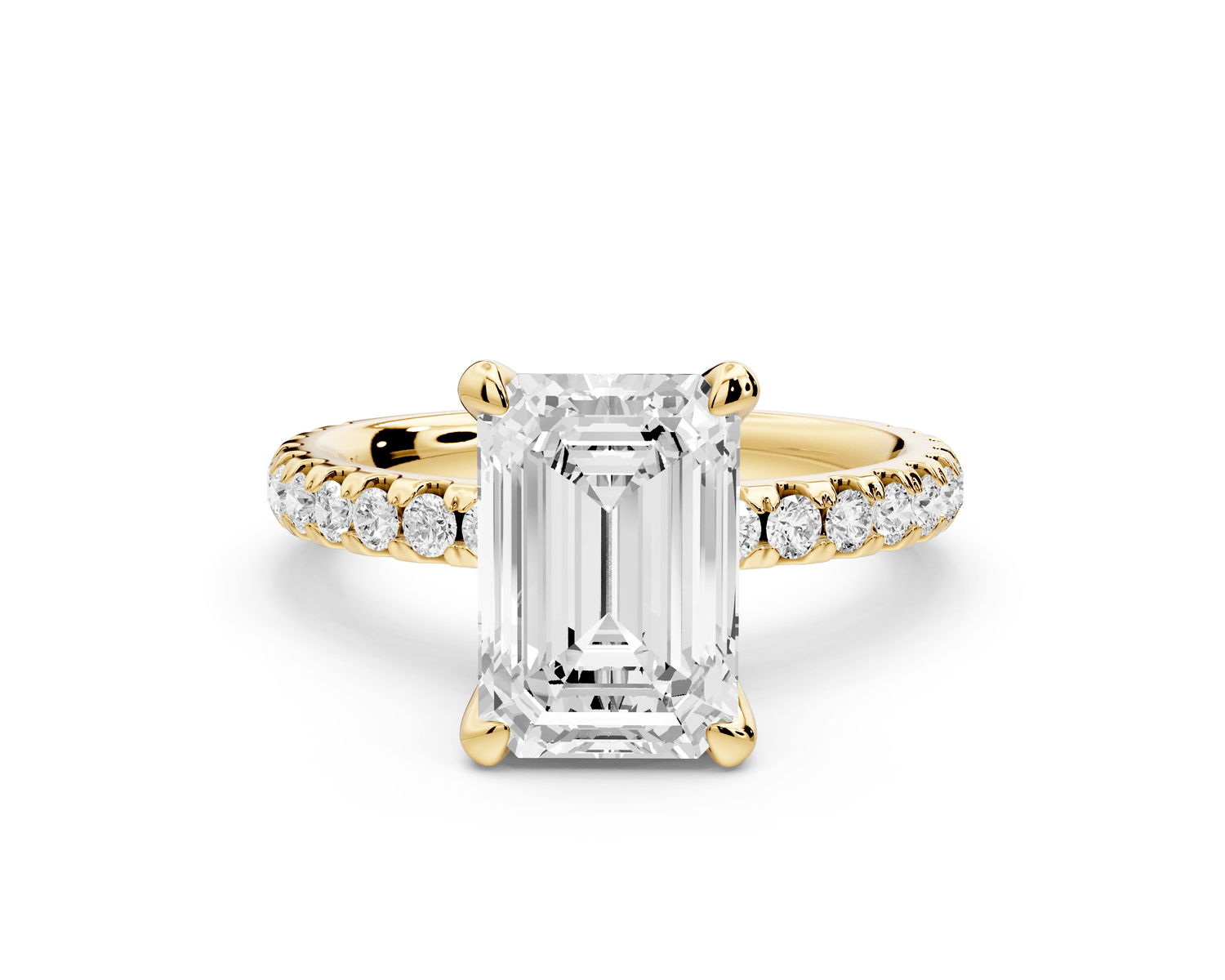 Jade - 2ct 18k yellow gold emerald hidden halo diamond crown and bridge pavé engagamnet ring - Mr. Alex Jewelry