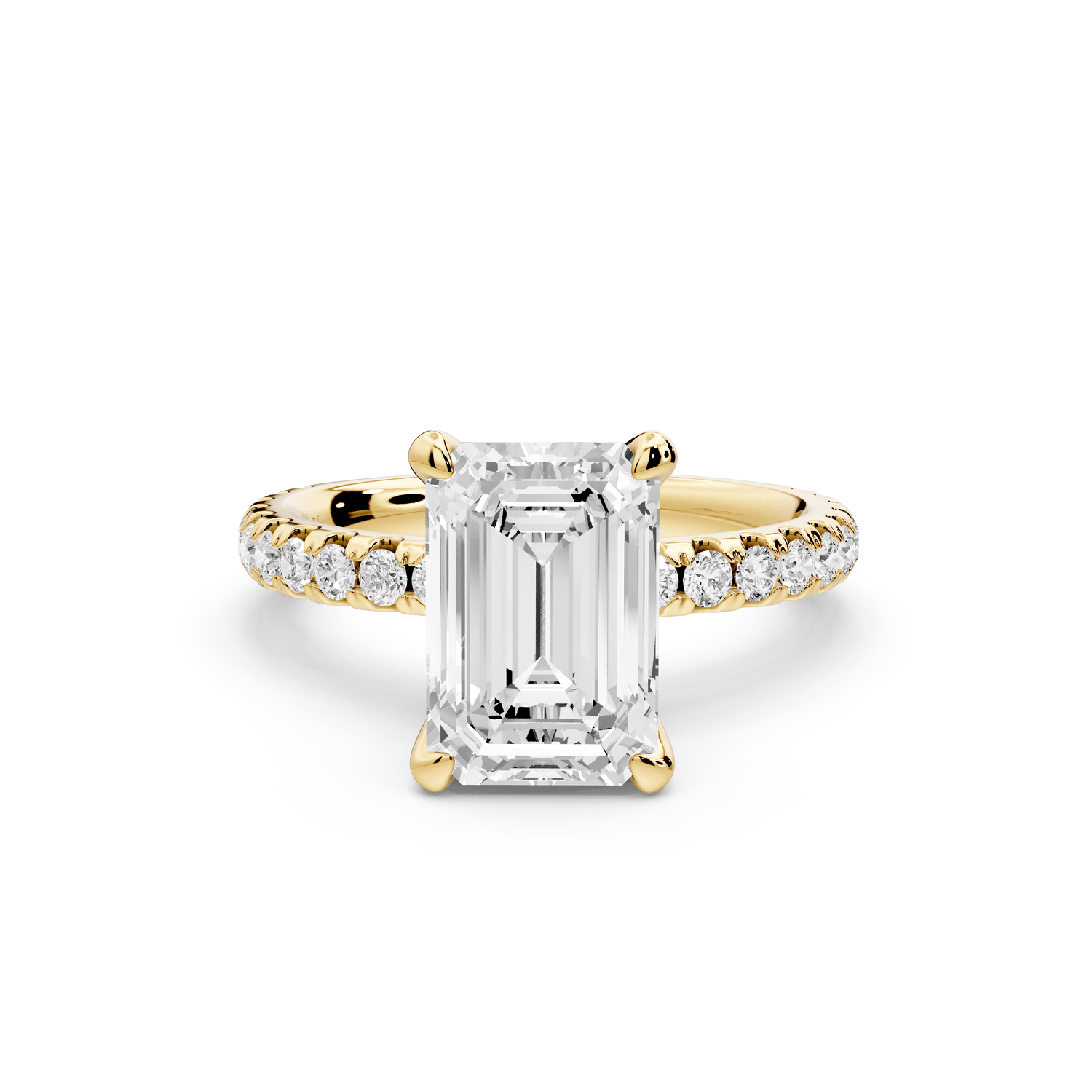 Jade - 2ct 18k yellow gold emerald hidden halo diamond crown and bridge pavé engagamnet ring - Mr. Alex Jewelry