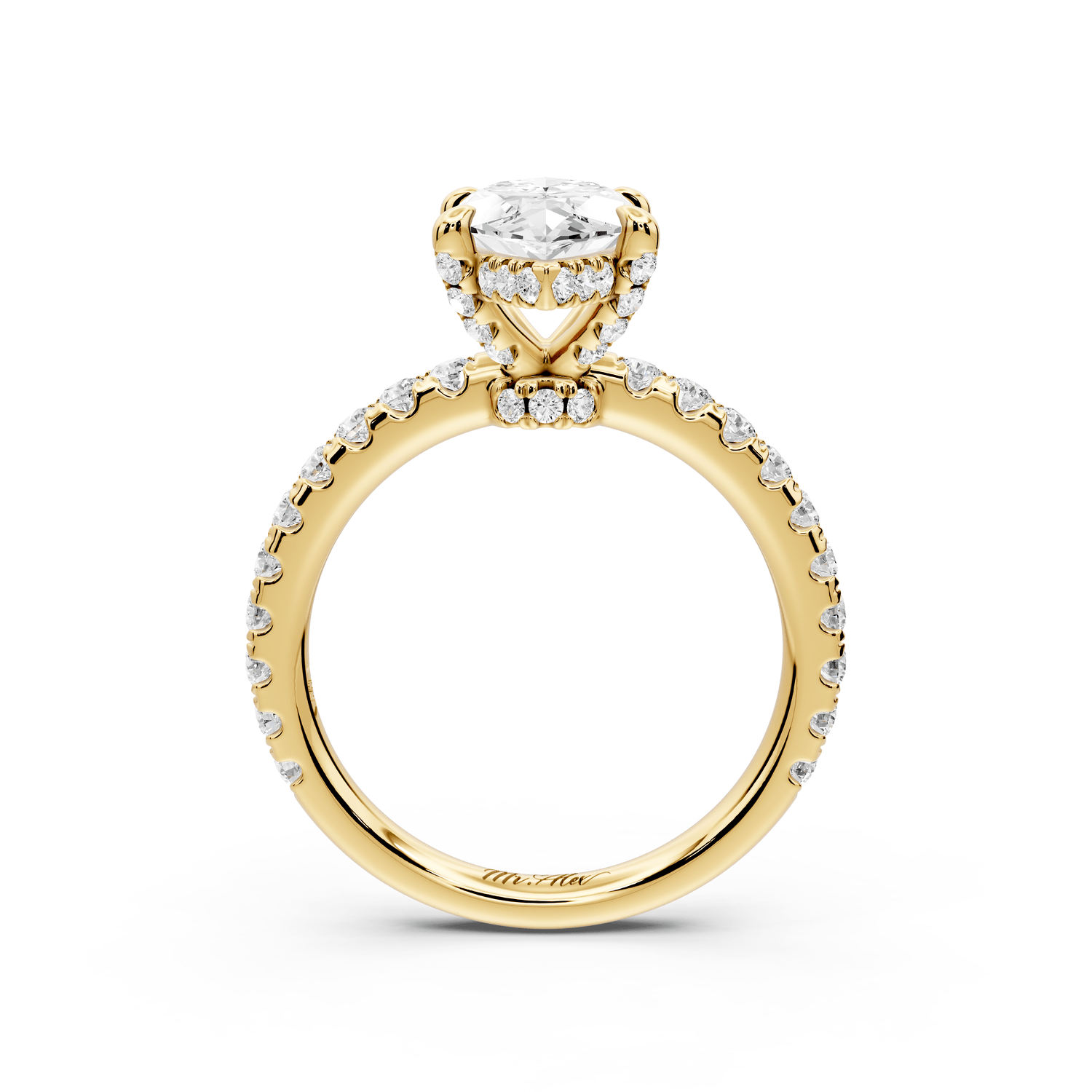Jade - 2ct 18k yellow gold marquise hidden halo diamond crown and bridge pavé engagement ring - Mr. Alex Jewelry