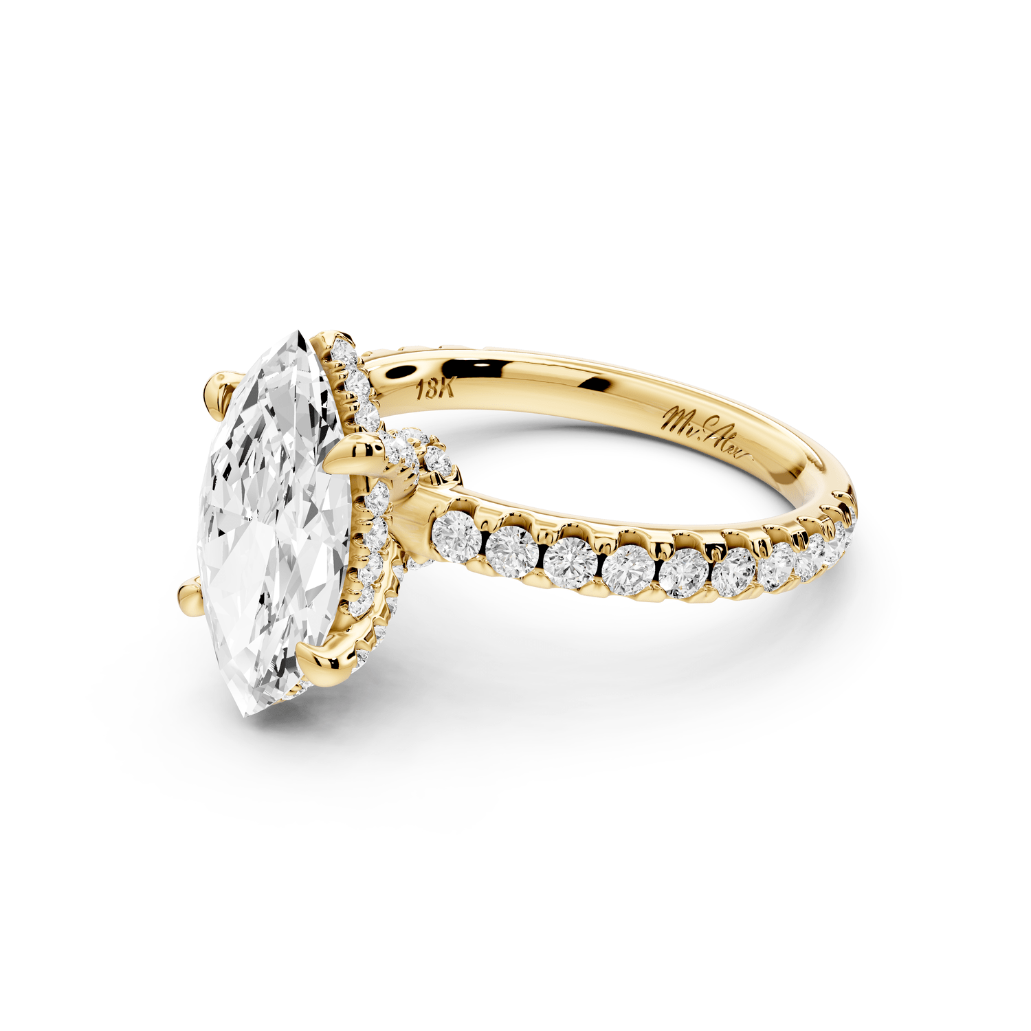 Jade - 2ct 18k yellow gold marquise hidden halo diamond crown and bridge pavé engagement ring - Mr. Alex Jewelry
