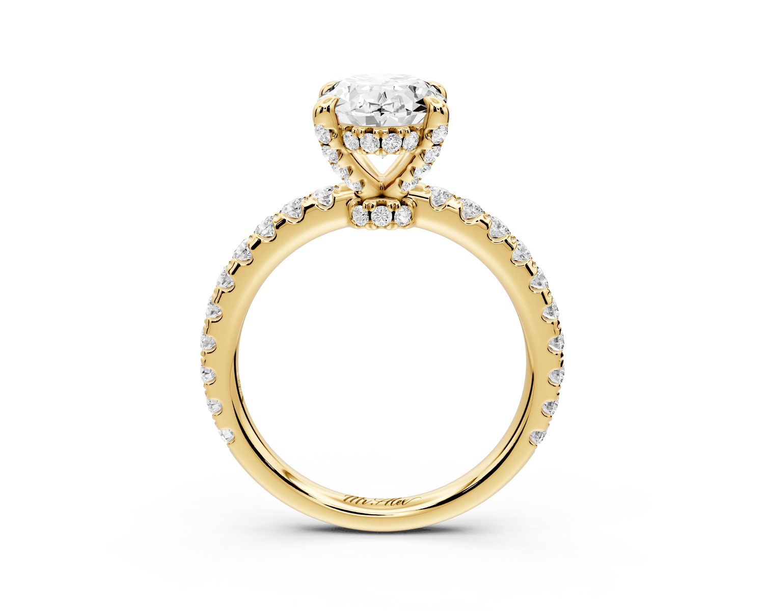 Jade - 2ct 18k yellow gold oval hidden halo diamond crown and bridge pavé engagamnet ring - Mr. Alex Jewelry