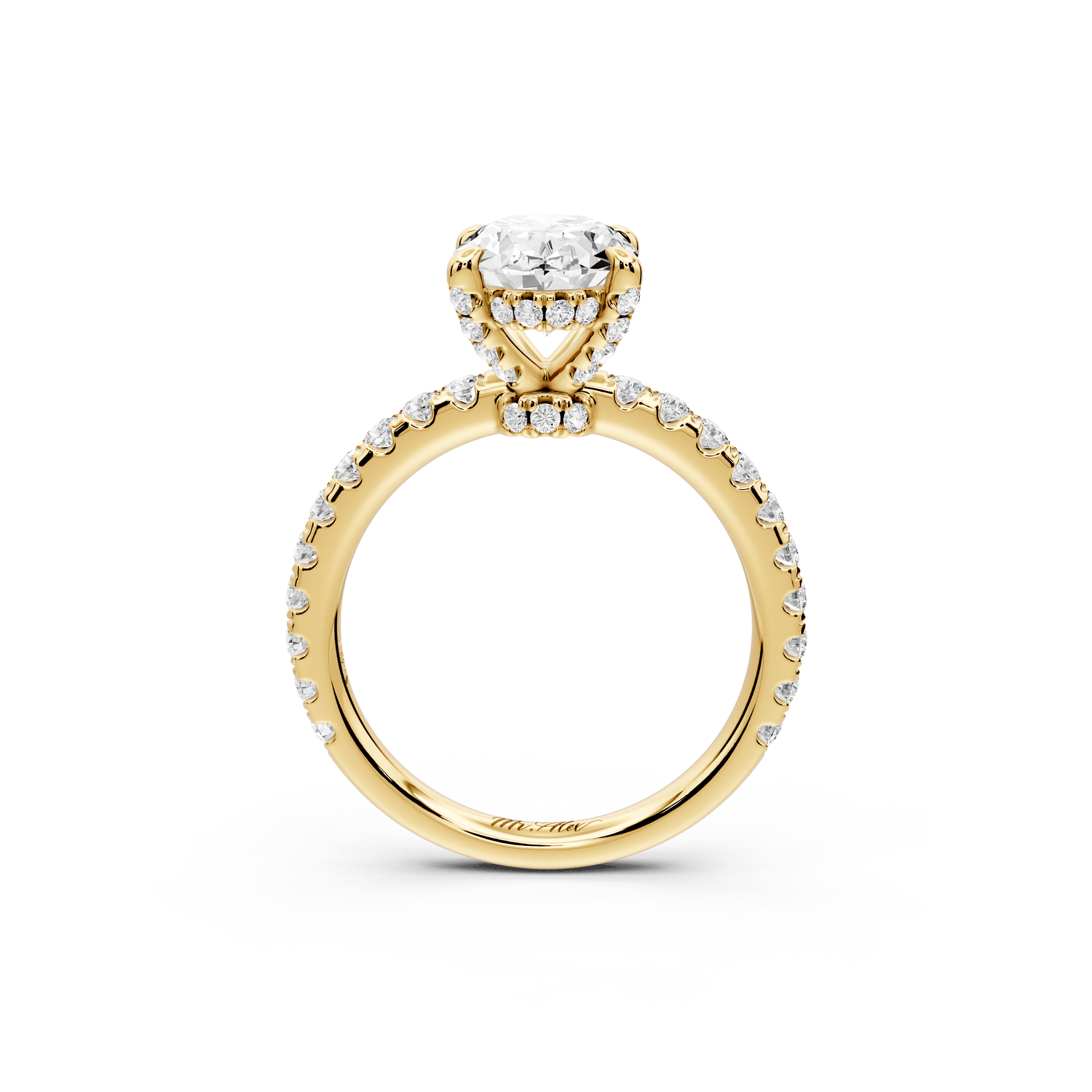 Jade - 2ct 18k yellow gold oval hidden halo diamond crown and bridge pavé engagamnet ring - Mr. Alex Jewelry