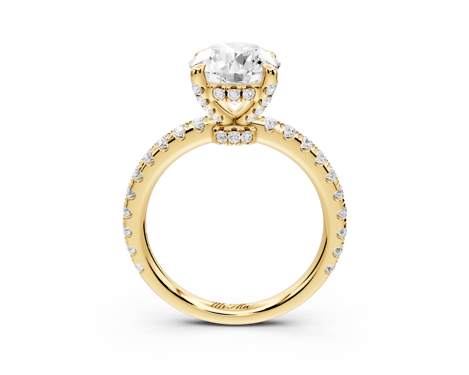 Jade - 2ct 18k yellow gold round hidden halo diamond crown and bridge pavé engagamnet ring - Mr. Alex Jewelry