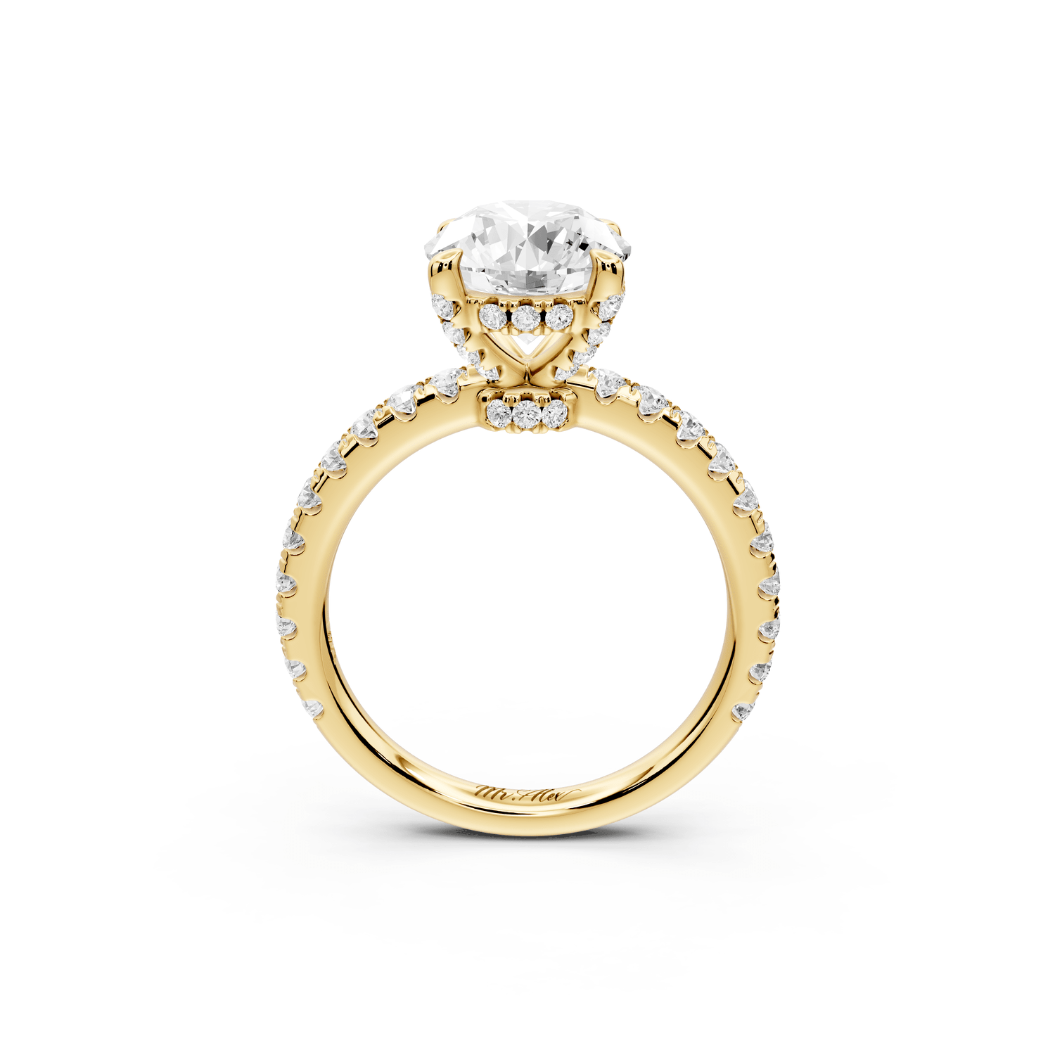 Jade - 2ct 18k yellow gold round hidden halo diamond crown and bridge pavé engagamnet ring - Mr. Alex Jewelry