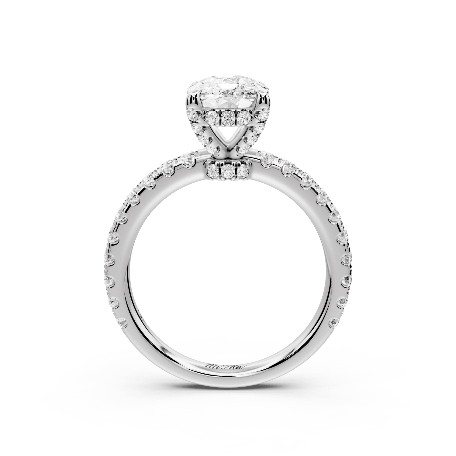 Jade - 2ct platinum ecushion hidden halo diamond crown and bridge pavé engagement ring - Mr. Alex Jewelry