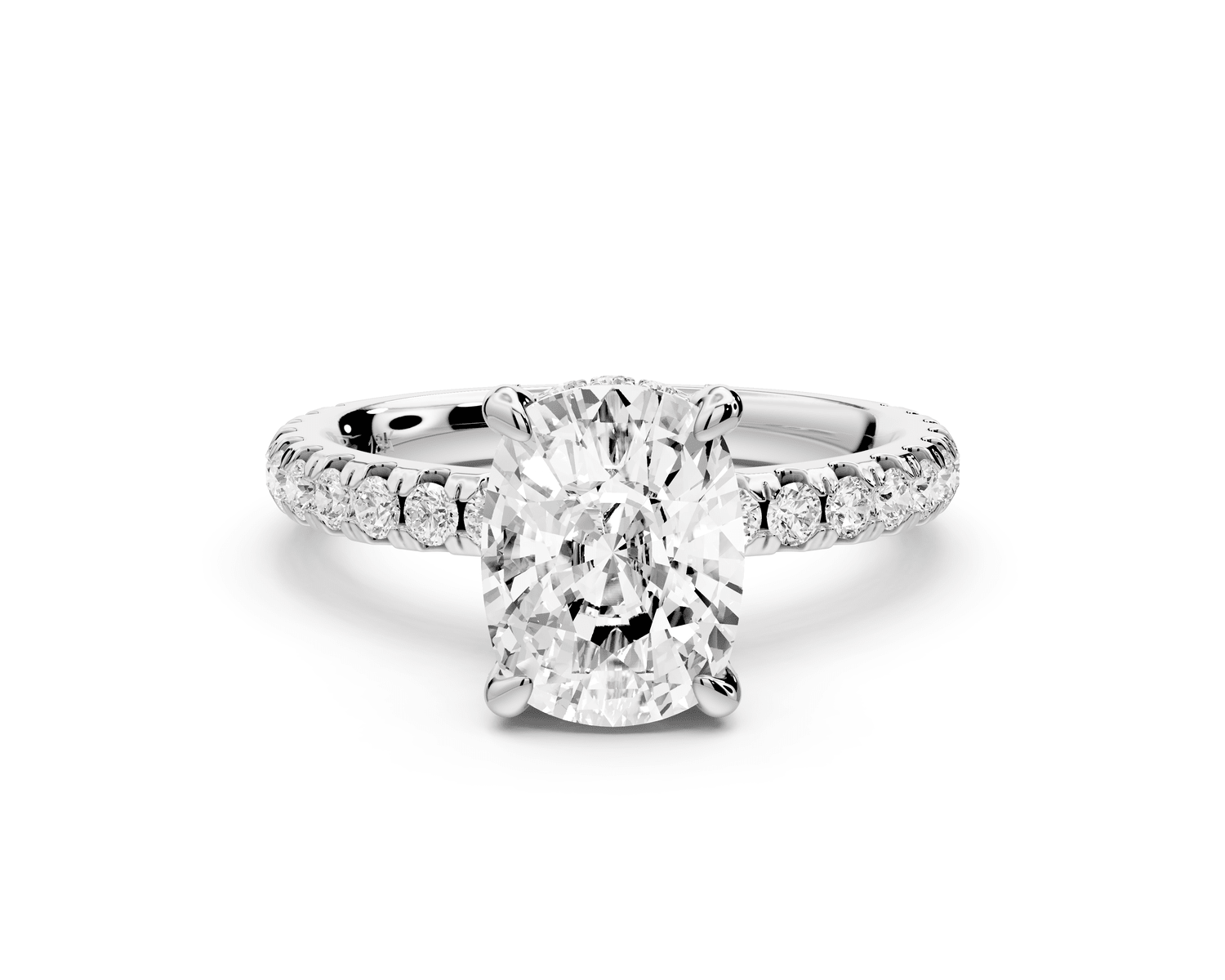 Jade - 2ct platinum ecushion hidden halo diamond crown and bridge pavé engagement ring - Mr. Alex Jewelry