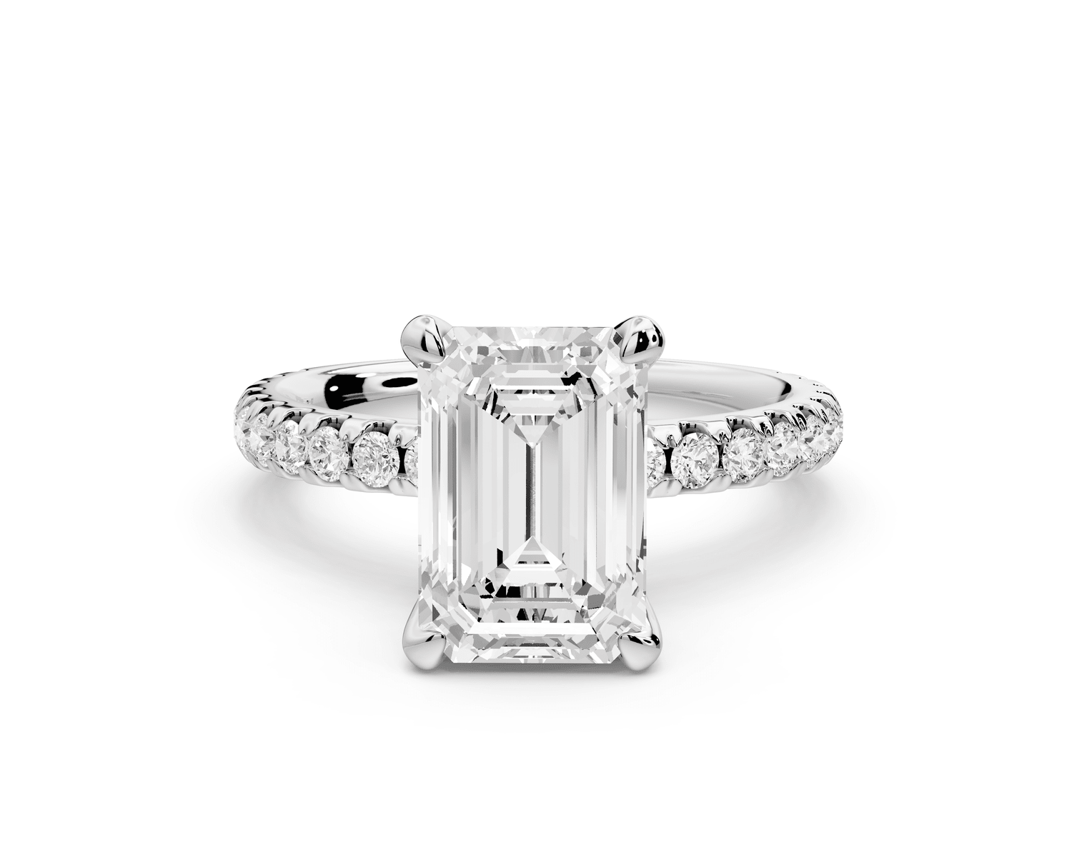 Jade - 2ct platinum emerald hidden halo diamond crown and bridge pavé engagamnet ring - Mr. Alex Jewelry