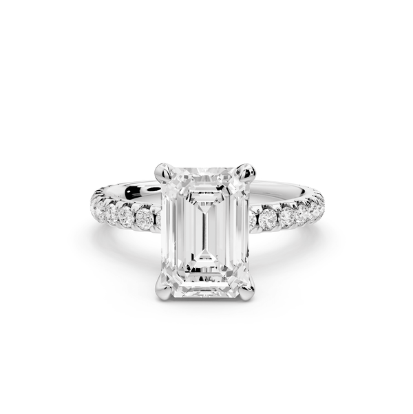 Jade - 2ct platinum emerald hidden halo diamond crown and bridge pavé engagamnet ring - Mr. Alex Jewelry