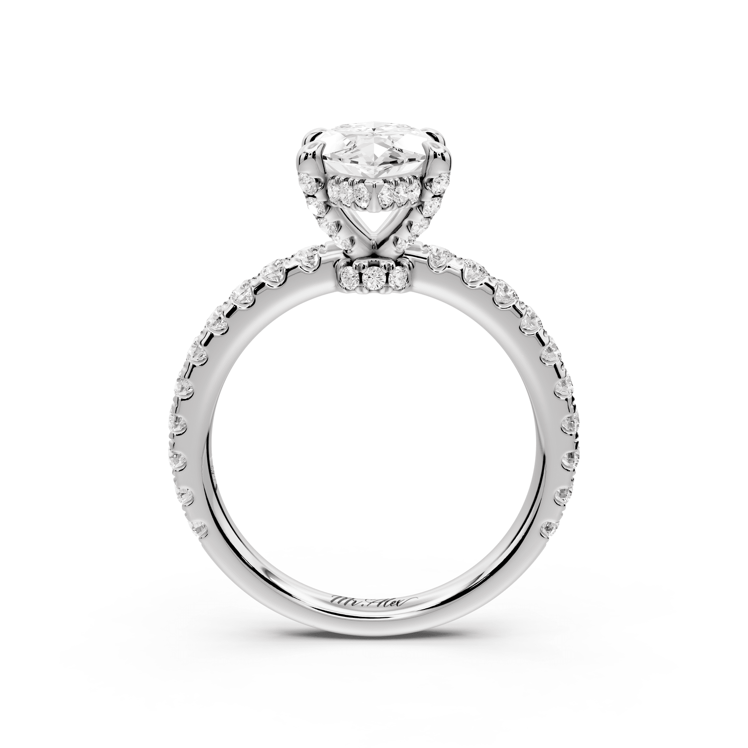 Jade - 2ct platinum marquise hidden halo diamond crown and bridge pavé engagement ring - Mr. Alex Jewelry