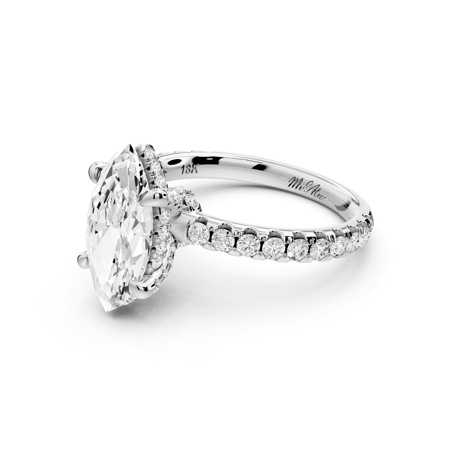 Jade - 2ct platinum marquise hidden halo diamond crown and bridge pavé engagement ring - Mr. Alex Jewelry
