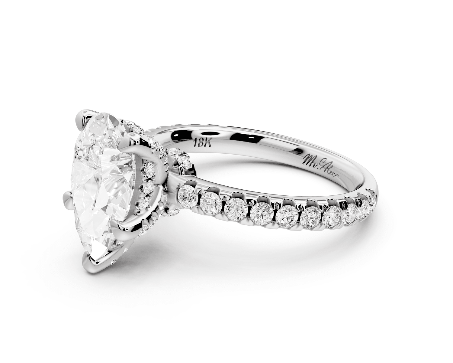 Jade - 2ct platinum pear hidden halo diamond crown and bridge pavé engagamnet ring - Mr. Alex Jewelry