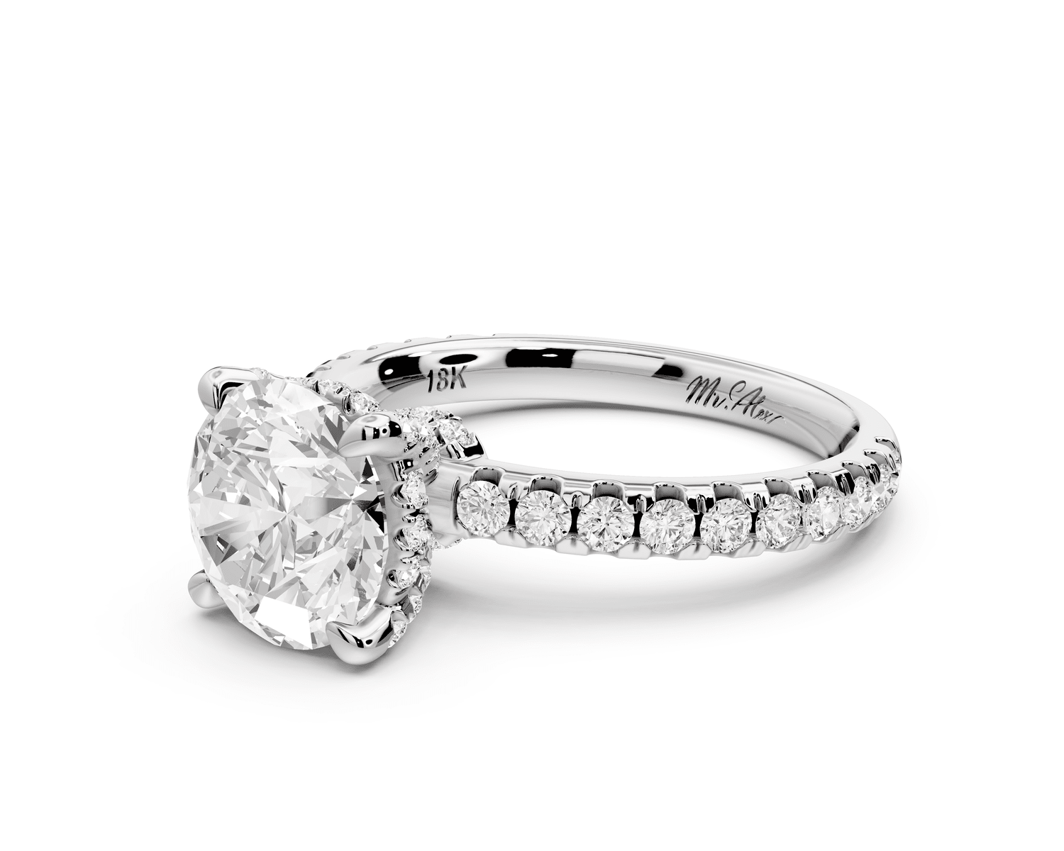 Jade - 2ct platinum round hidden halo diamond crown and bridge pavé engagamnet ring - Mr. Alex Jewelry