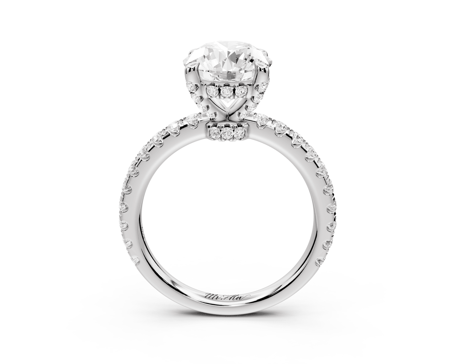 Jade - 2ct platinum round hidden halo diamond crown and bridge pavé engagamnet ring - Mr. Alex Jewelry