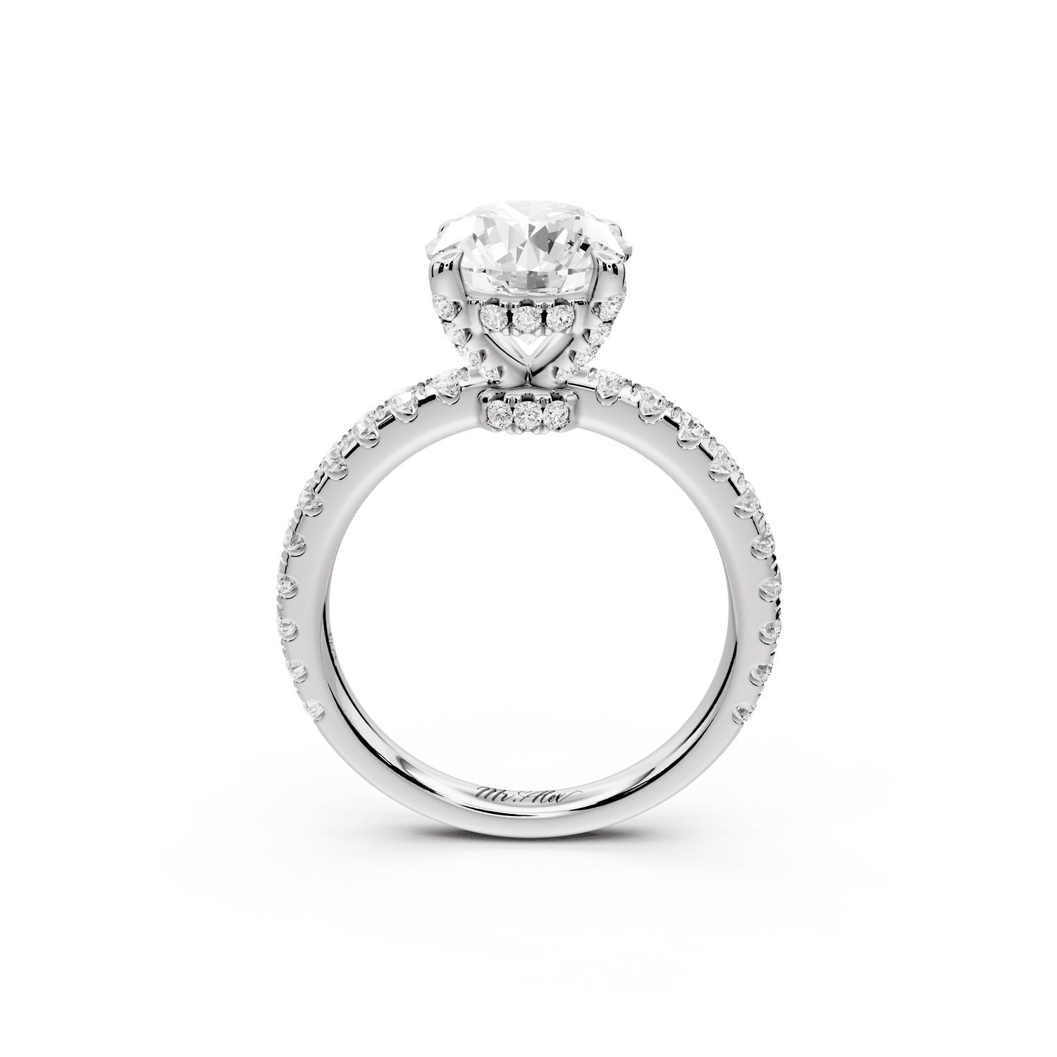 Jade - 2ct platinum round hidden halo diamond crown and bridge pavé engagamnet ring - Mr. Alex Jewelry