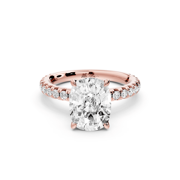 Jade - 3ct 14k rose gold ecushion hidden halo diamond crown and bridge pavé engagement ring - Mr. Alex Jewelry