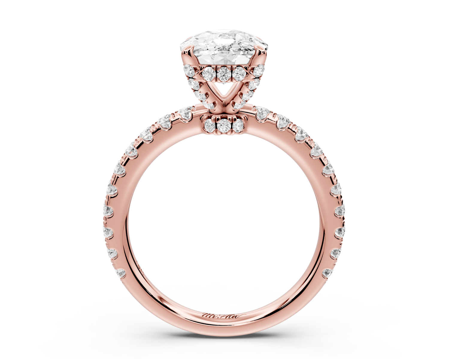 Jade - 3ct 14k rose gold ecushion hidden halo diamond crown and bridge pavé engagement ring - Mr. Alex Jewelry