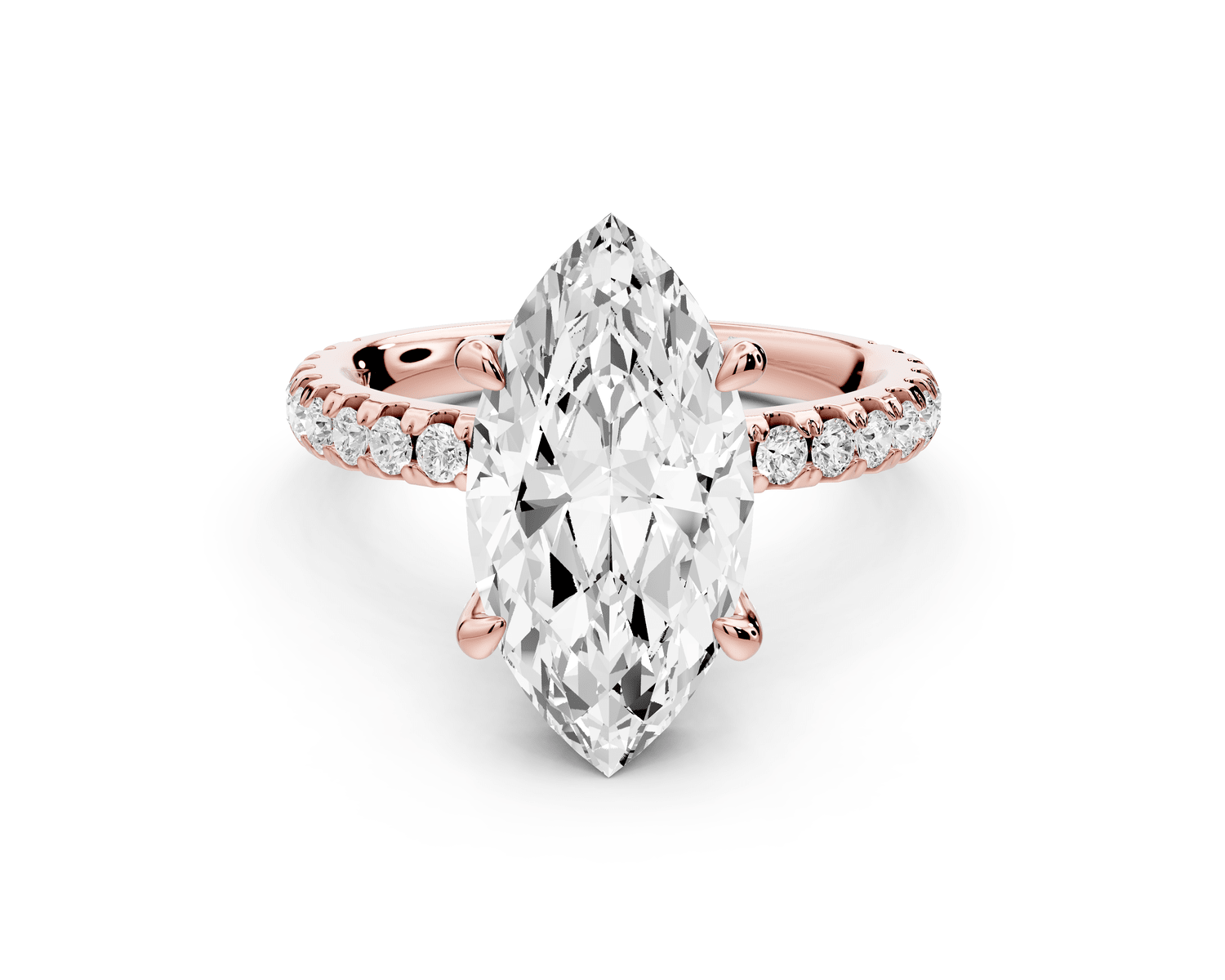 Jade - 3ct 14k rose gold marquise hidden halo diamond crown and bridge pavé engagement ring - Mr. Alex Jewelry