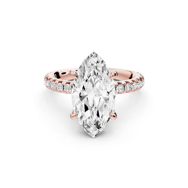 Jade - 3ct 14k rose gold marquise hidden halo diamond crown and bridge pavé engagement ring - Mr. Alex Jewelry
