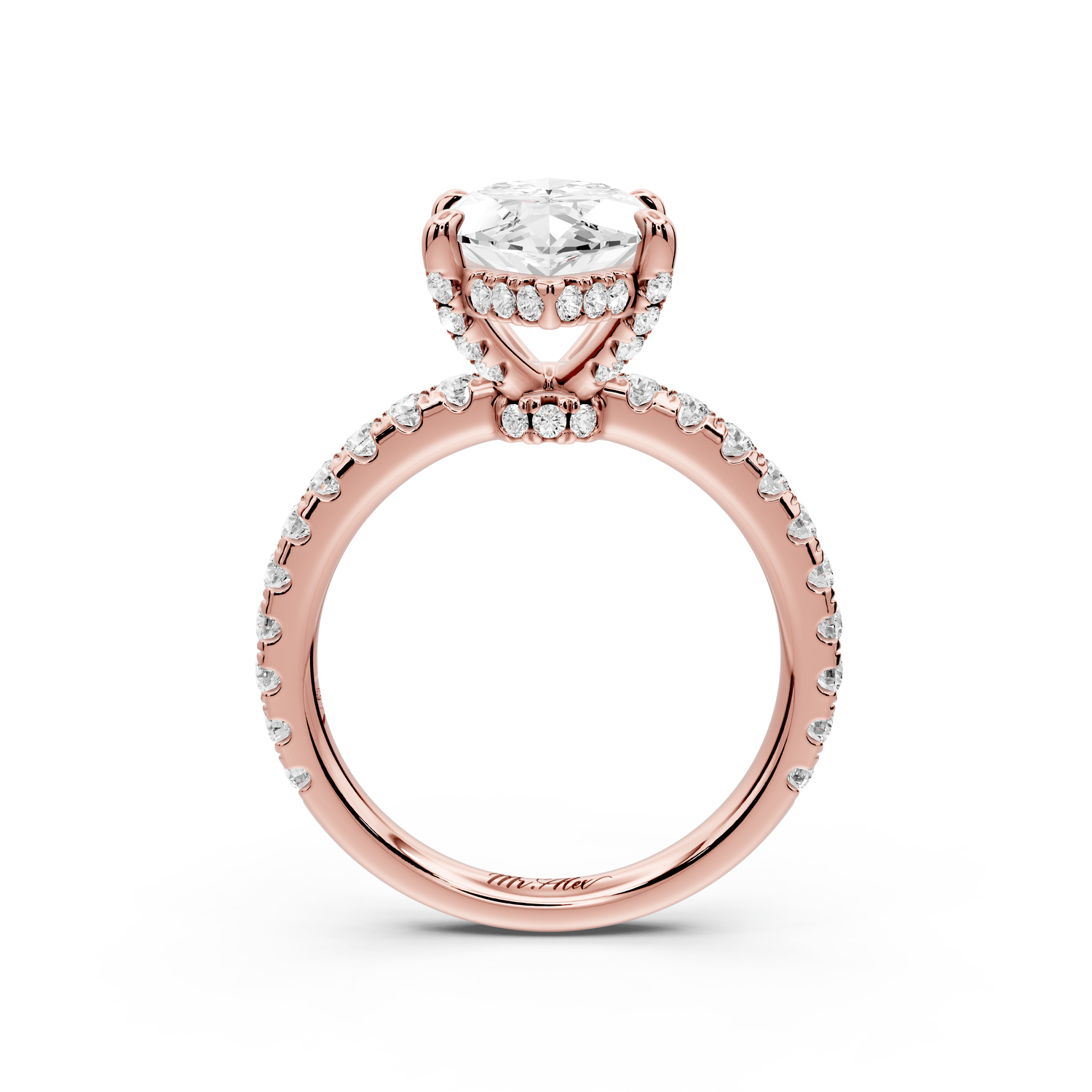 Jade - 3ct 14k rose gold marquise hidden halo diamond crown and bridge pavé engagement ring - Mr. Alex Jewelry