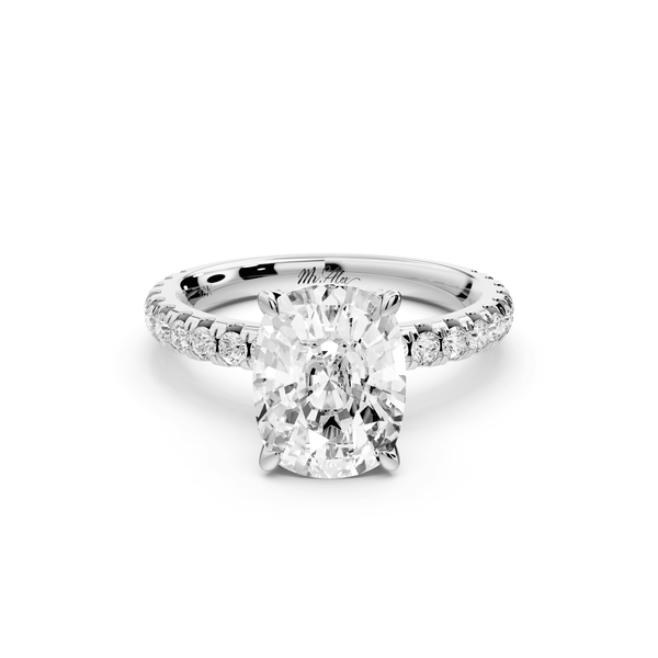 Jade - 3ct 14k white gold ecushion hidden halo diamond crown and bridge pavé engagement ring - Mr. Alex Jewelry