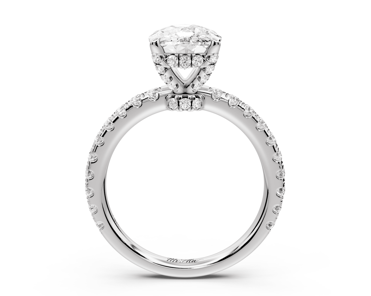 Jade - 3ct 14k white gold ecushion hidden halo diamond crown and bridge pavé engagement ring - Mr. Alex Jewelry