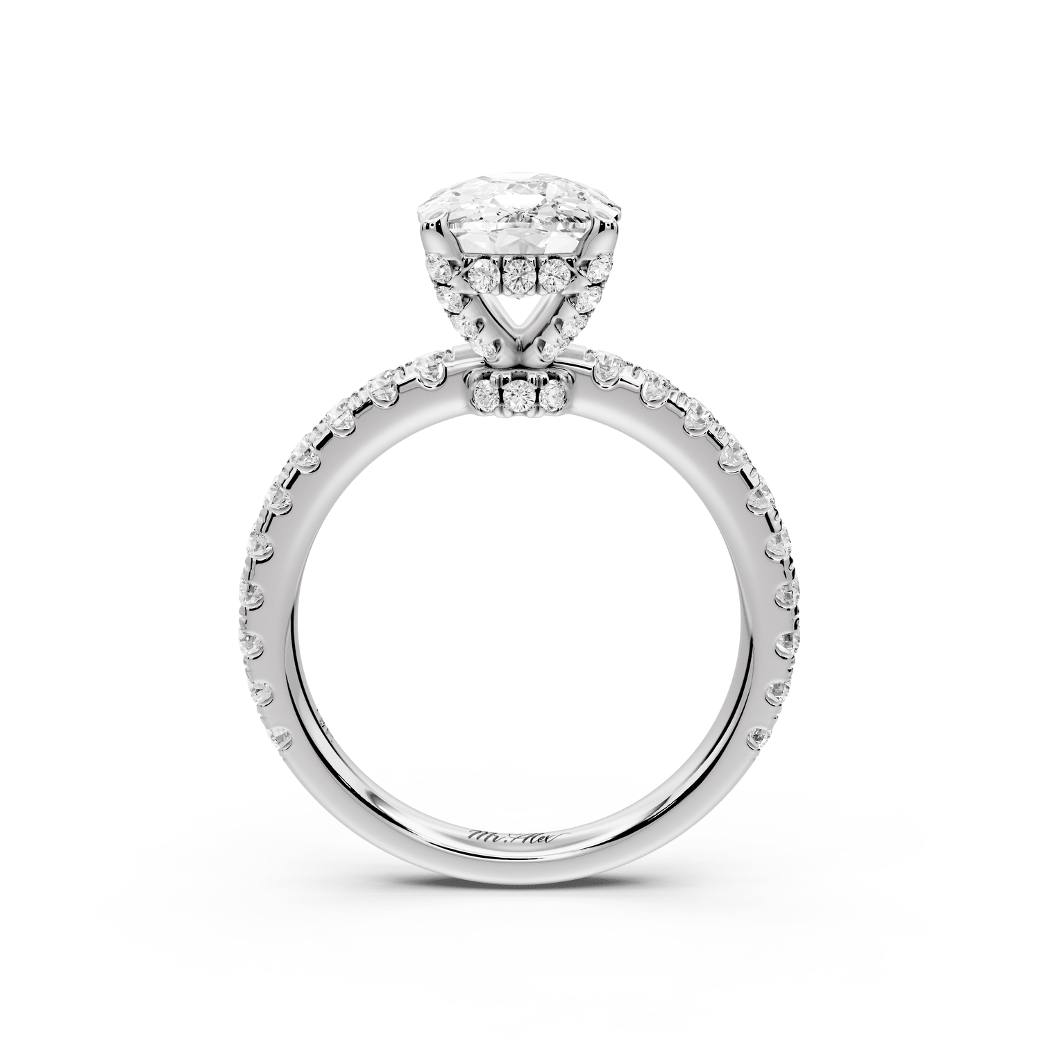 Jade - 3ct 14k white gold ecushion hidden halo diamond crown and bridge pavé engagement ring - Mr. Alex Jewelry