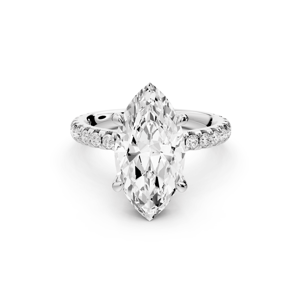 Jade - 3ct 14k white gold marquise hidden halo diamond crown and bridge pavé engagement ring - Mr. Alex Jewelry