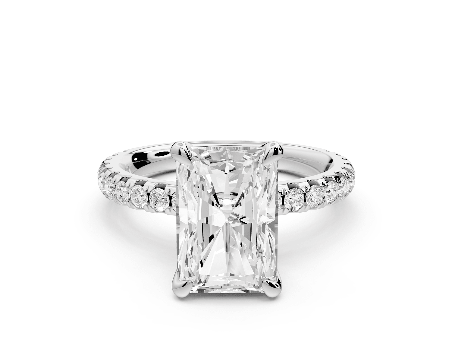 Jade - 3ct 14k white gold radiant hidden halo diamond crown and bridge pavé engagement ring - Mr. Alex Jewelry