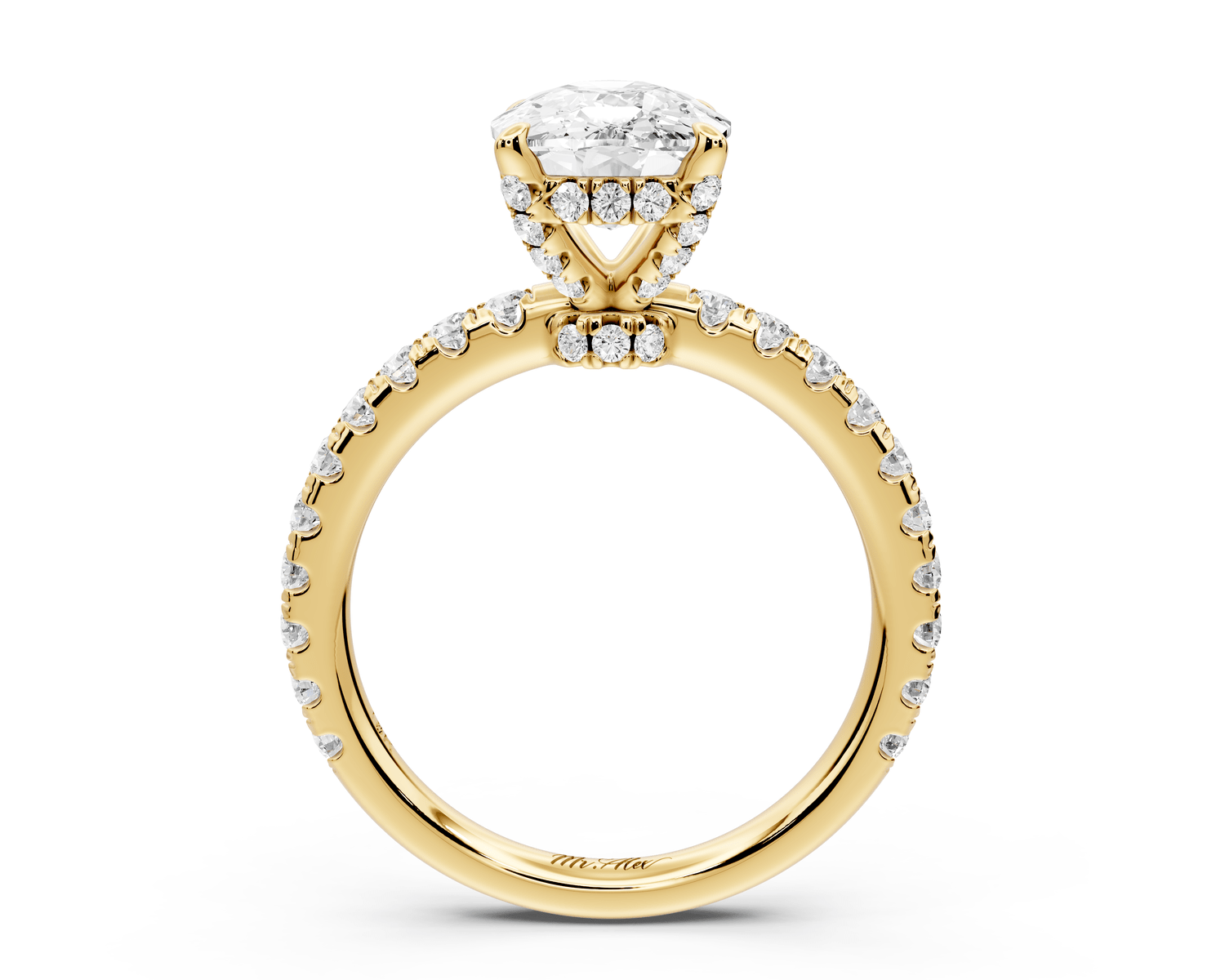 Jade - 3ct 14k yellow gold ecushion hidden halo diamond crown and bridge pavé engagement ring - Mr. Alex Jewelry