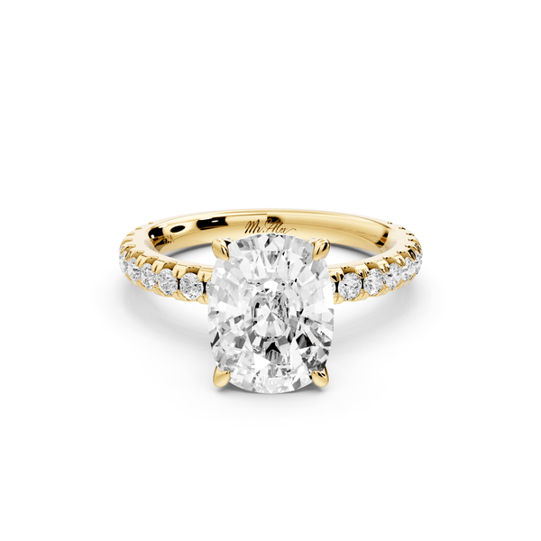 Jade - 3ct 14k yellow gold ecushion hidden halo diamond crown and bridge pavé engagement ring - Mr. Alex Jewelry