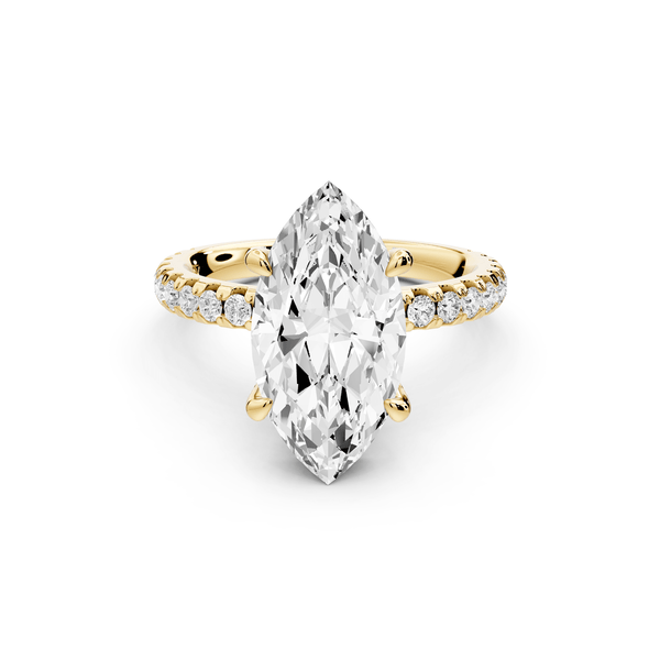 Jade - 3ct 14k yellow gold marquise hidden halo diamond crown and bridge pavé engagement ring - Mr. Alex Jewelry