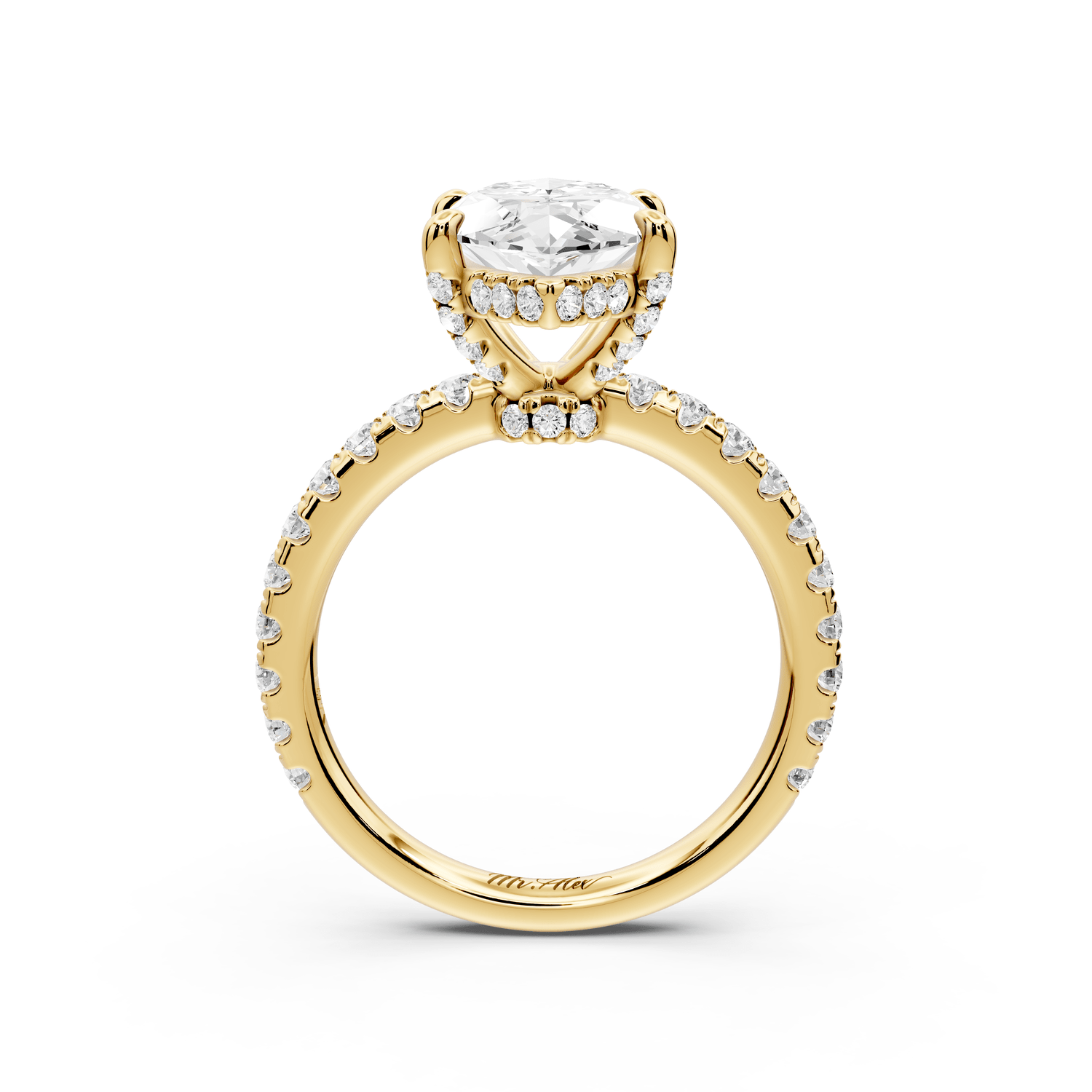 Jade - 3ct 14k yellow gold marquise hidden halo diamond crown and bridge pavé engagement ring - Mr. Alex Jewelry