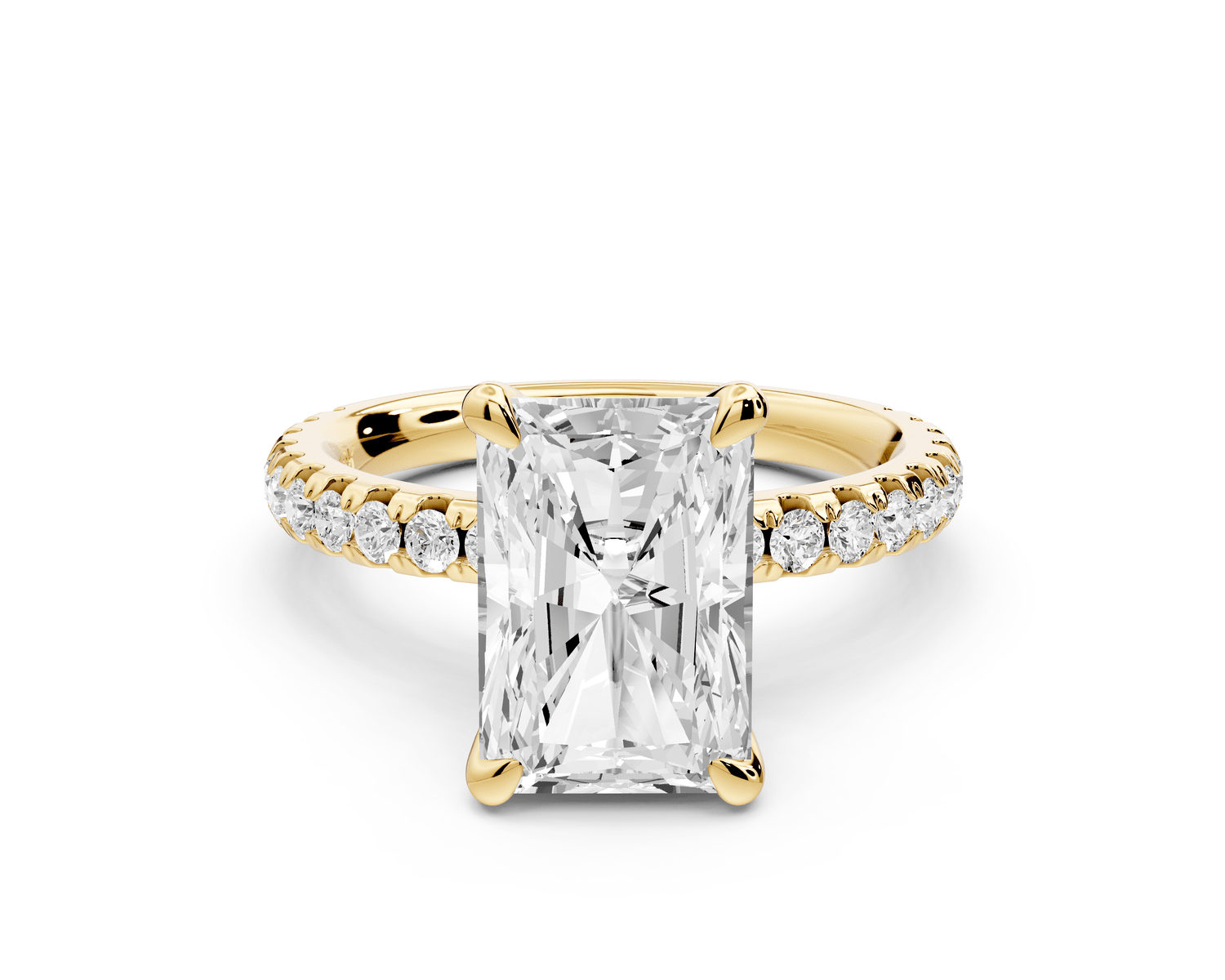 Jade - 3ct 14k yellow gold radiant hidden halo diamond crown and bridge pavé engagement ring - Mr. Alex Jewelry