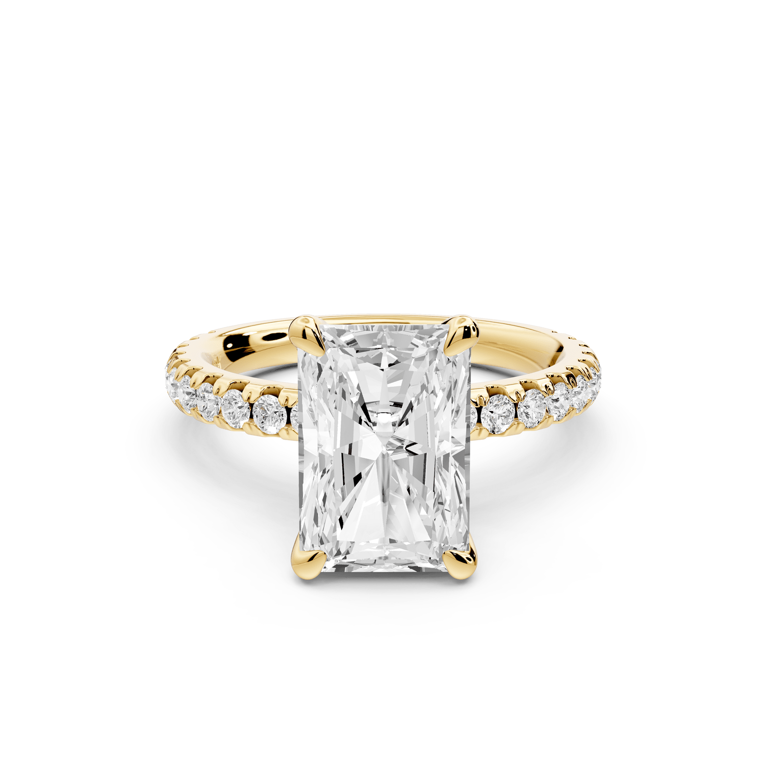 Jade - 3ct 14k yellow gold radiant hidden halo diamond crown and bridge pavé engagement ring - Mr. Alex Jewelry