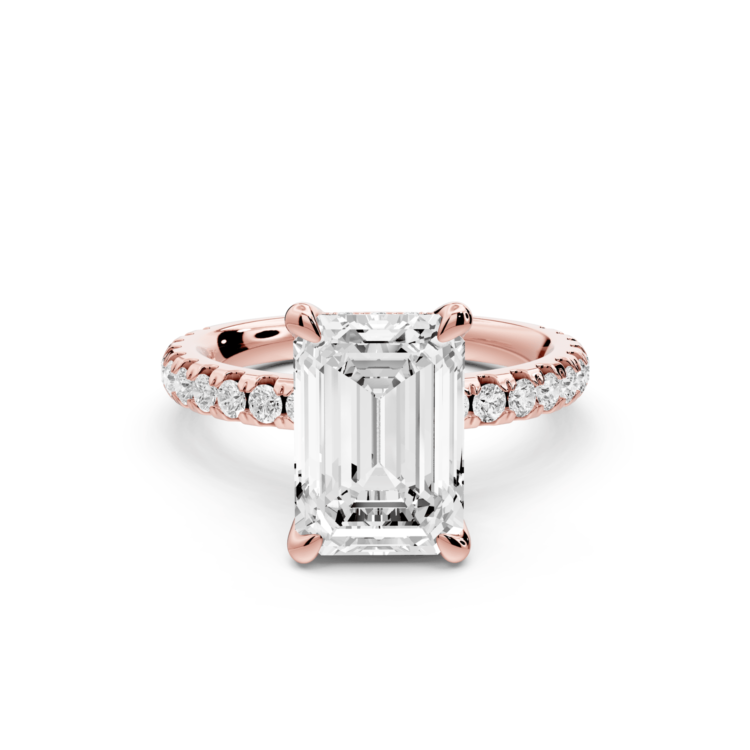 Jade - 3ct 18k rose gold emerald hidden halo diamond crown and bridge pavé engagamnet ring - Mr. Alex Jewelry