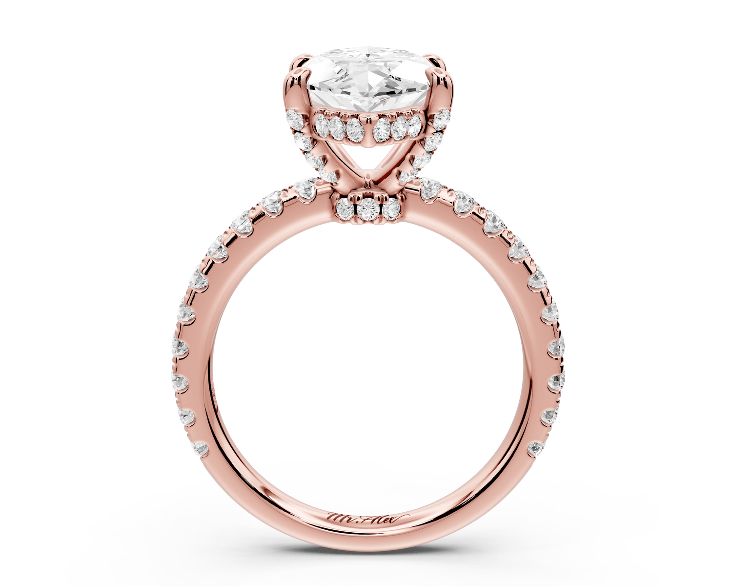 Jade - 3ct 18k rose gold marquise hidden halo diamond crown and bridge pavé engagement ring - Mr. Alex Jewelry