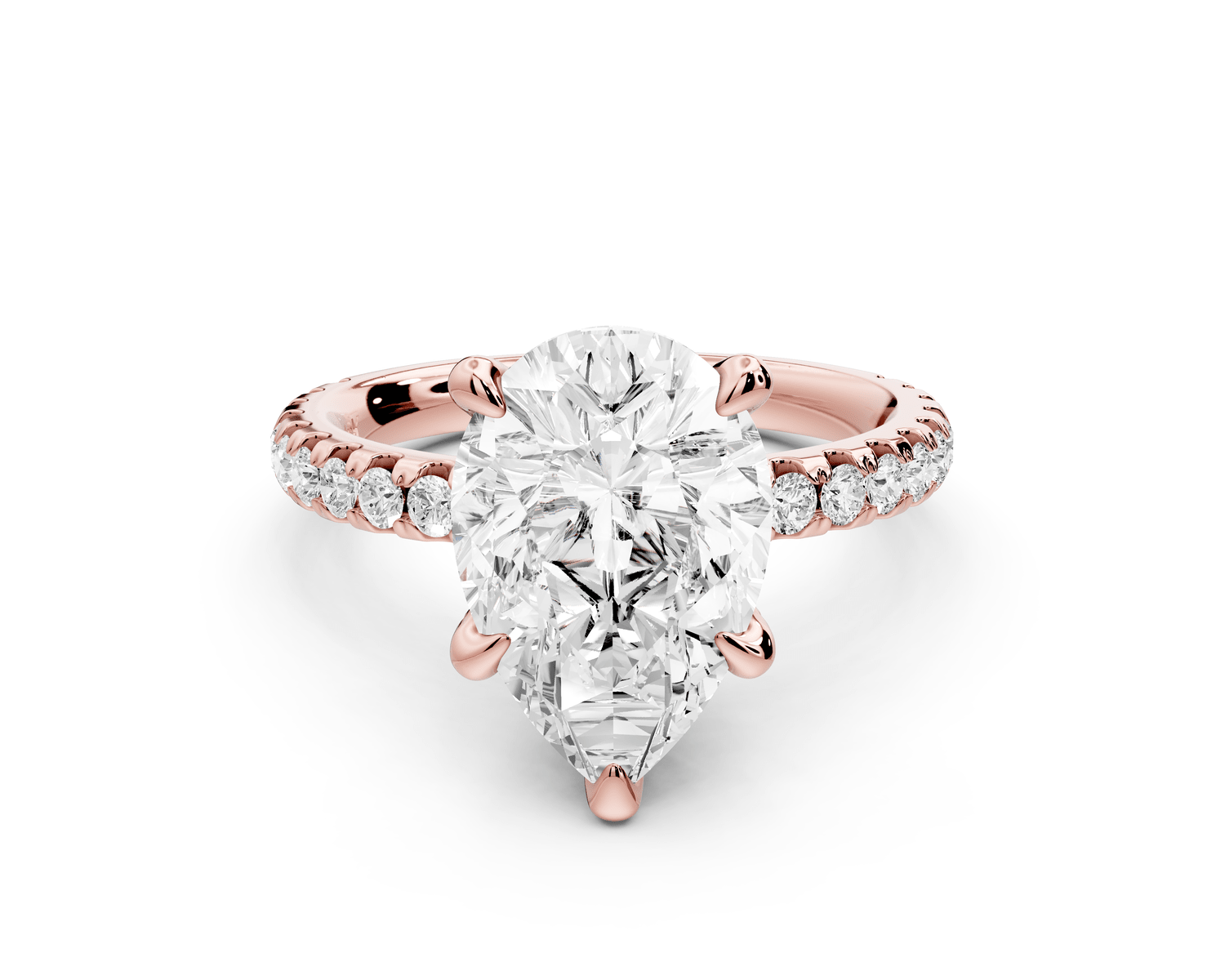 Jade - 3ct 18k rose gold pear hidden halo diamond crown and bridge pavé engagamnet ring - Mr. Alex Jewelry