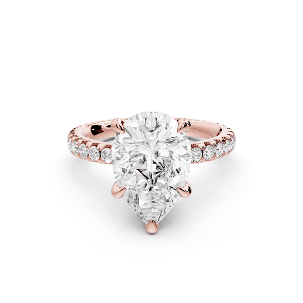 Jade - 3ct 18k rose gold pear hidden halo diamond crown and bridge pavé engagamnet ring - Mr. Alex Jewelry