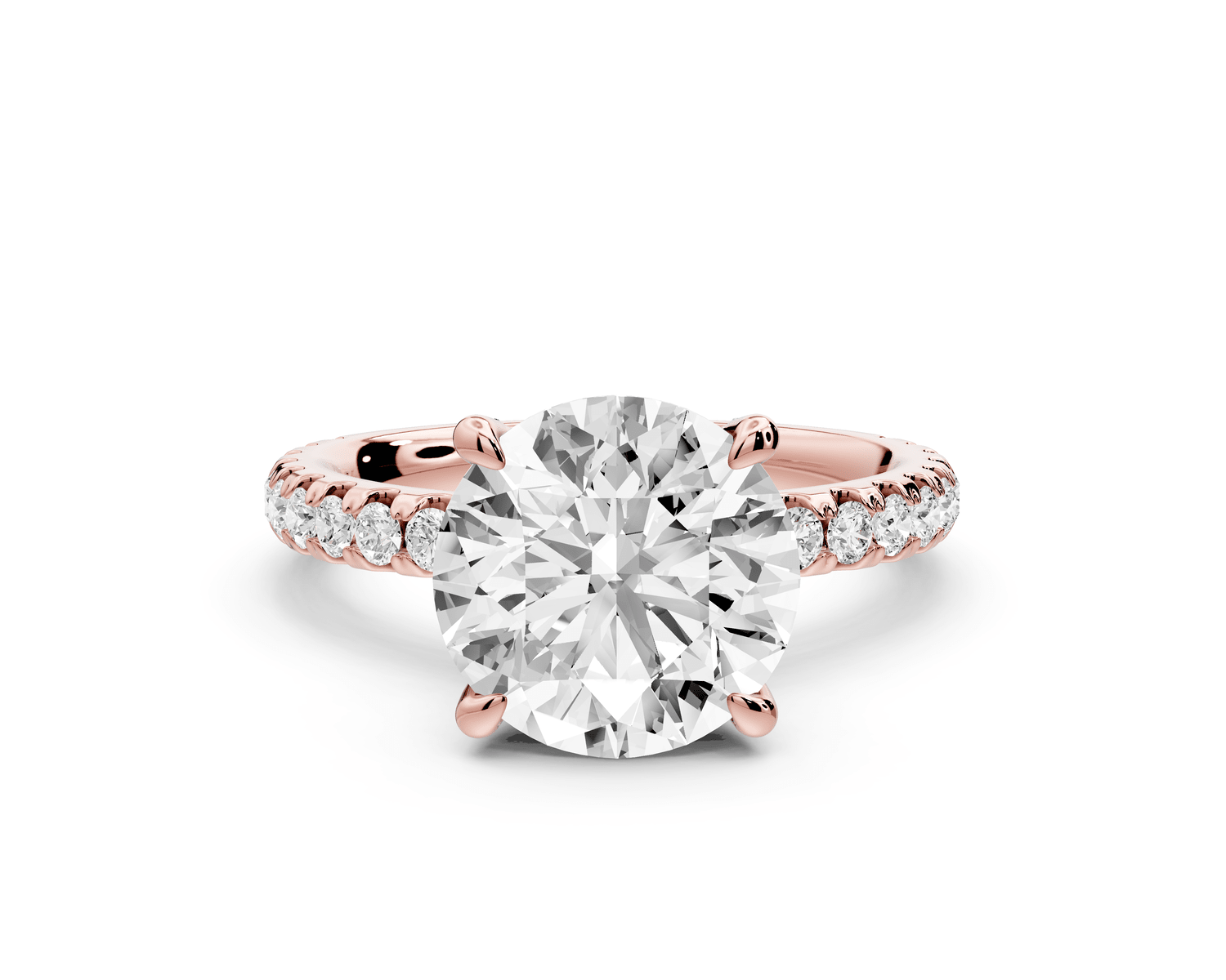 Jade - 3ct 18k rose gold round hidden halo diamond crown and bridge pavé engagamnet ring - Mr. Alex Jewelry