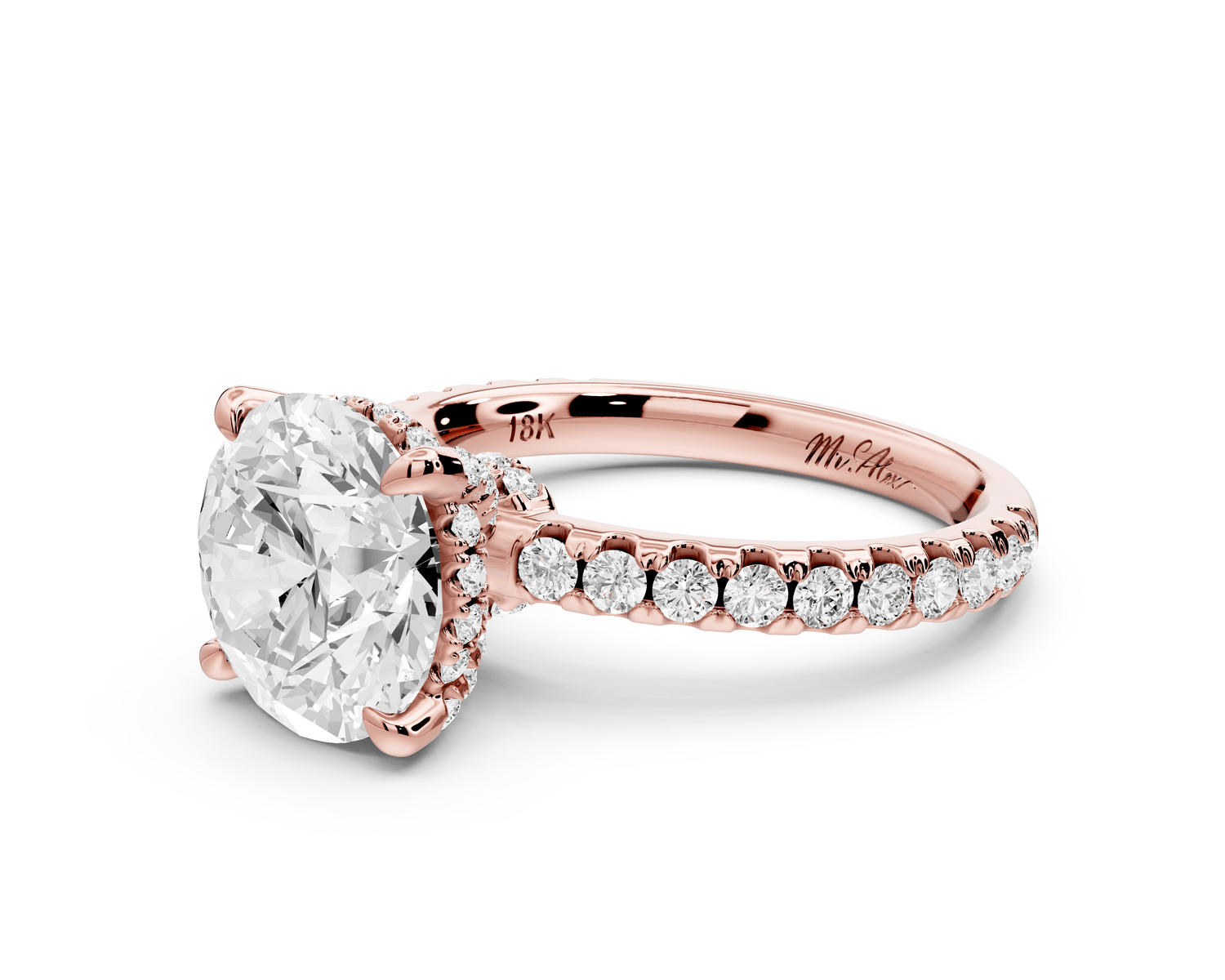 Jade - 3ct 18k rose gold round hidden halo diamond crown and bridge pavé engagamnet ring - Mr. Alex Jewelry
