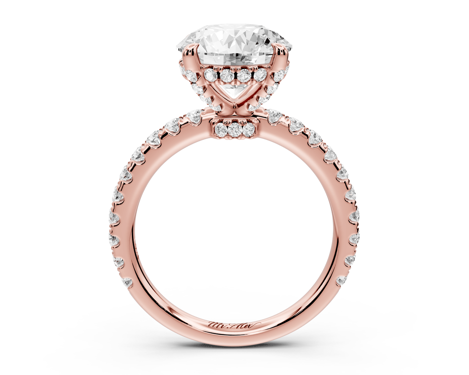 Jade - 3ct 18k rose gold round hidden halo diamond crown and bridge pavé engagamnet ring - Mr. Alex Jewelry