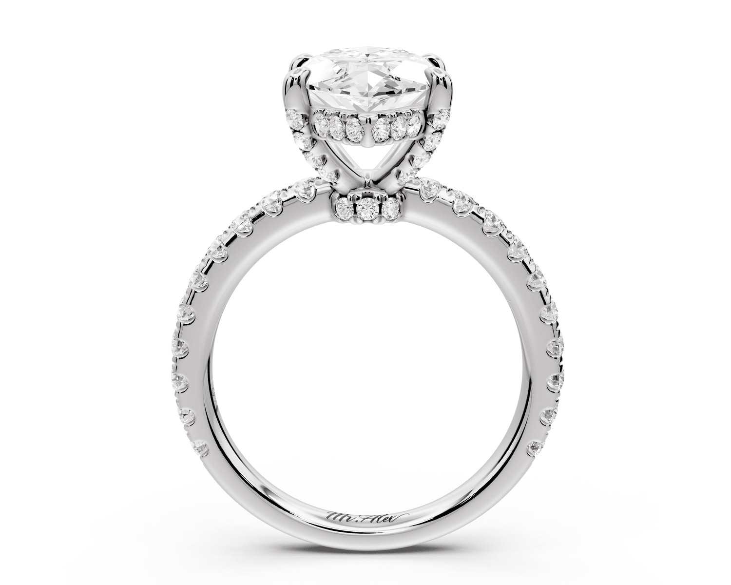 Jade - 3ct 18k white gold marquise hidden halo diamond crown and bridge pavé engagement ring - Mr. Alex Jewelry
